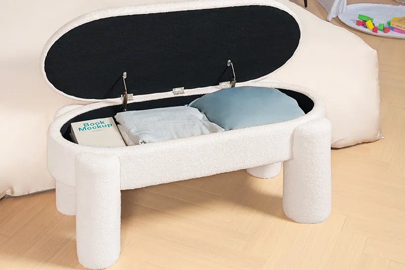 PINPLUS Boucle Storage Ottoman Bench White (5)