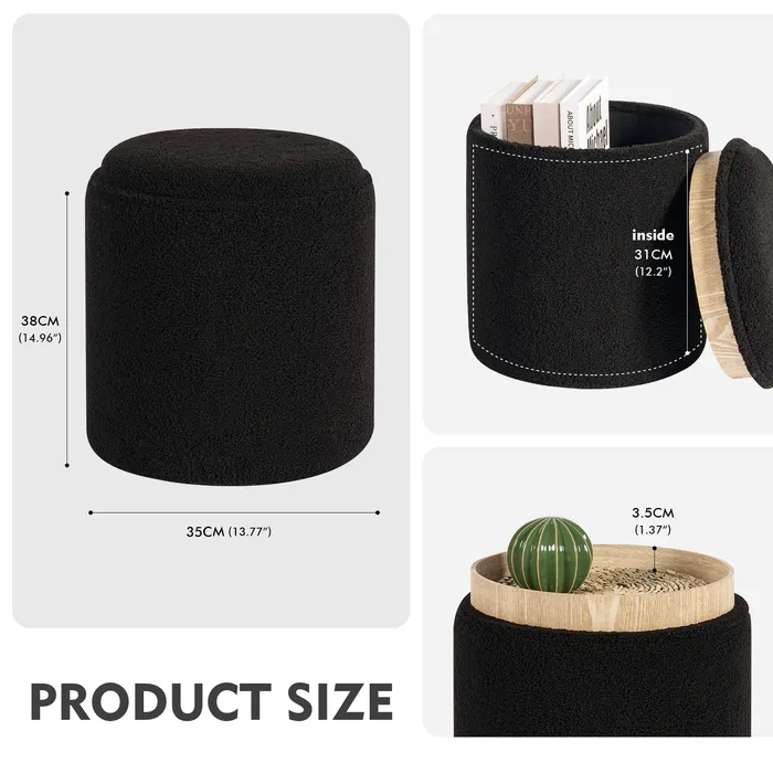 PINPLUS Round storage ottoman black 1-4