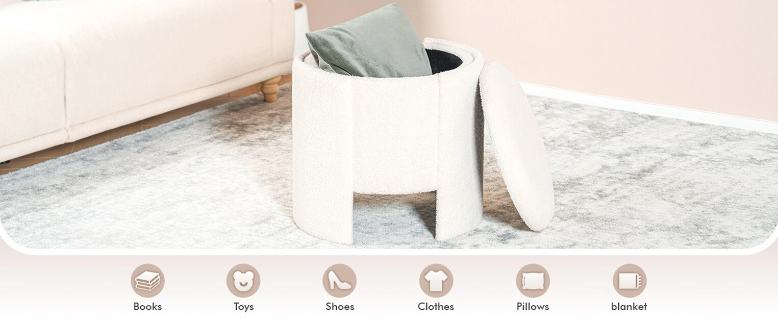 PINPLUS Sherpa Oval Storage Ottoman Bench 3