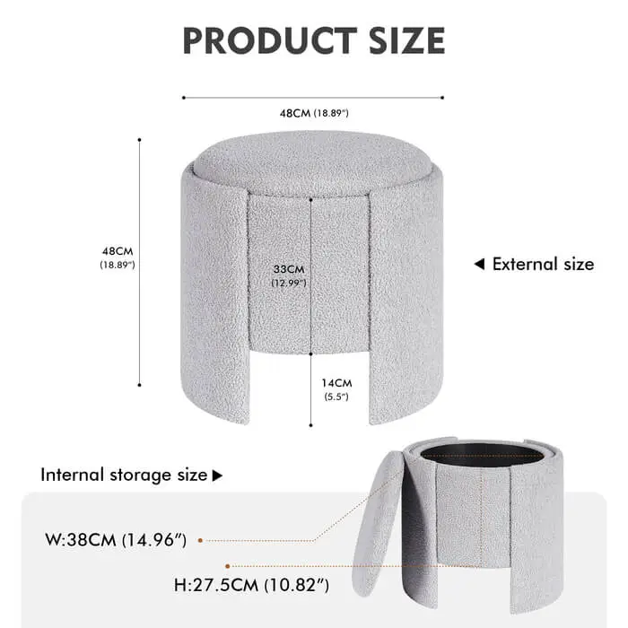 PINPLUS large round ottoman grey size