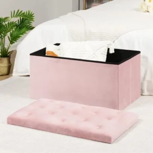 Velvet Storage Chest Footrest Seat Pink