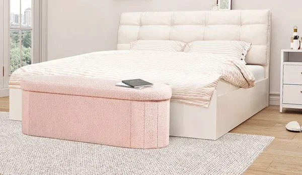 PINPLUS Ottoman bench with storage pink for bedroom 1