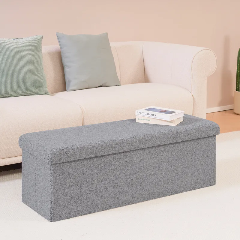 Rectangular Footstool Bench Grey 3