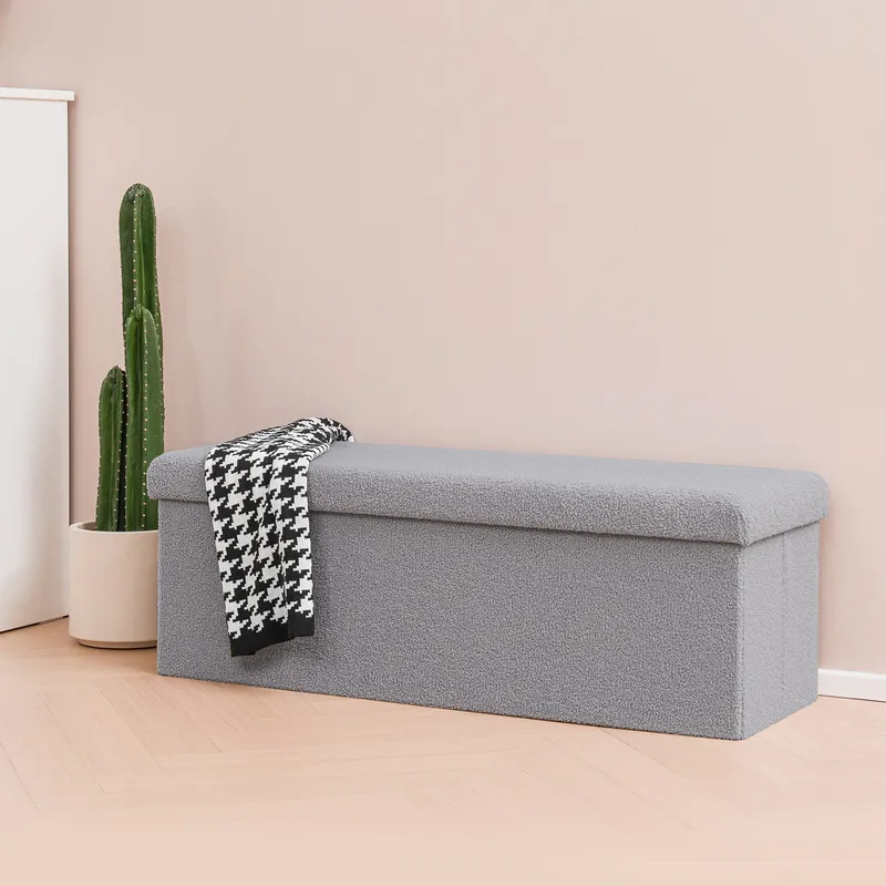 Rectangular Footstool Bench Grey