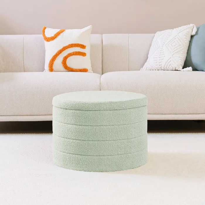 Round Ottoman with Storage Green 1