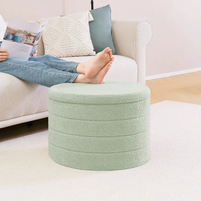 Round Ottoman with Storage Green 4