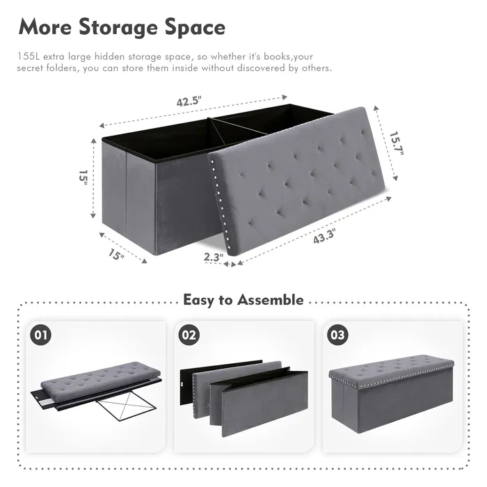 Storage Bench Foldable Tufted 1