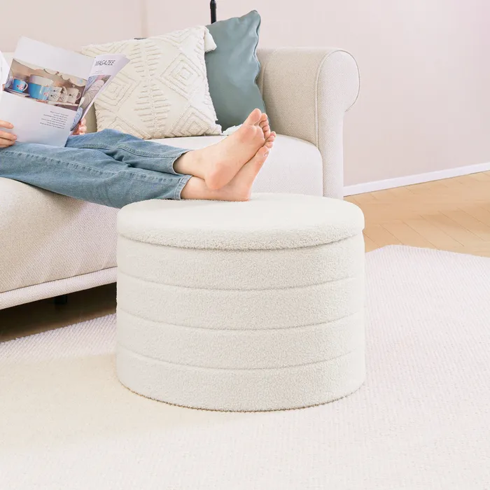 Wide Round Storage Ottoman White (3)