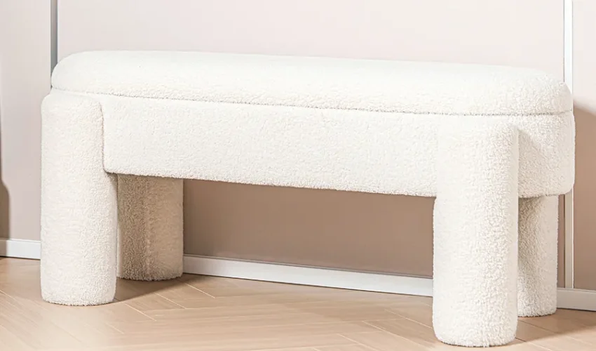 PINPLUS Boucle Storage Ottoman Bench White (6)