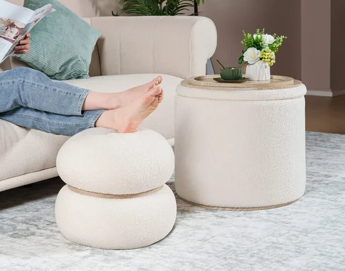 PINPLUS Set of 2 Sherpa Foot Rest Stool White 1-4